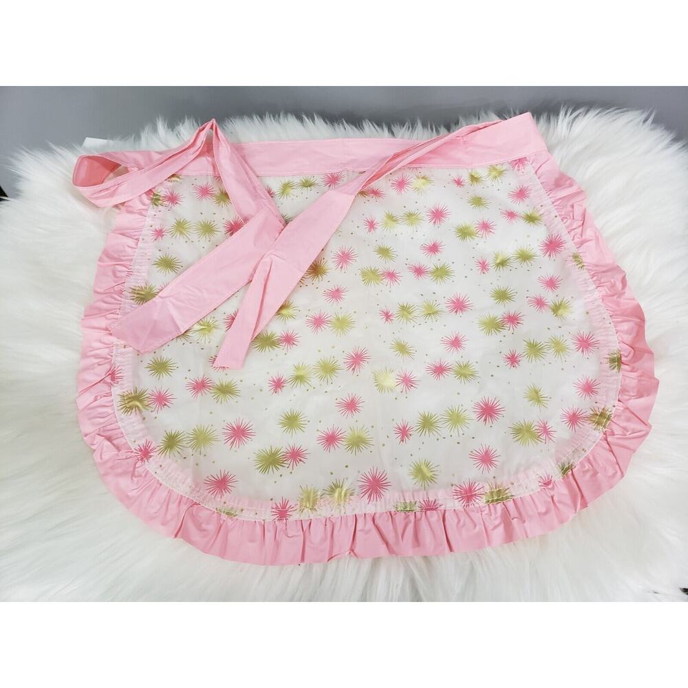 Vintage mid century 50s gold pink half‎ apron space age atomic era Mom Housewife
